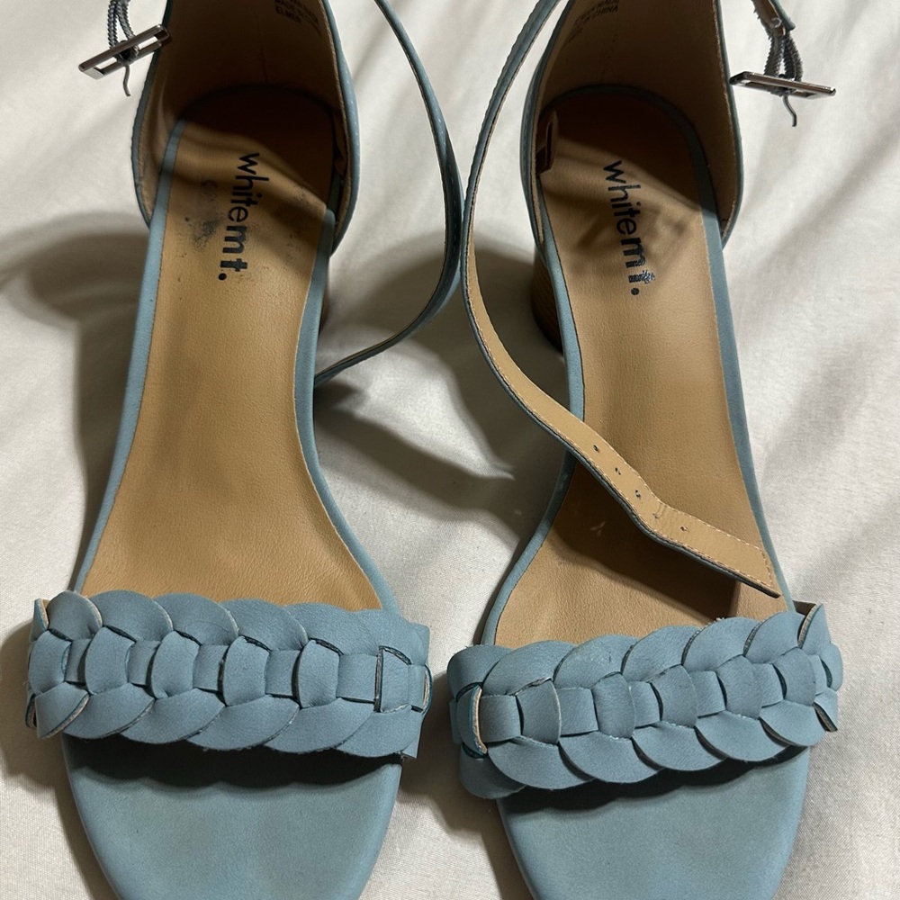 White Mountain Blue Heels with Braided Detail